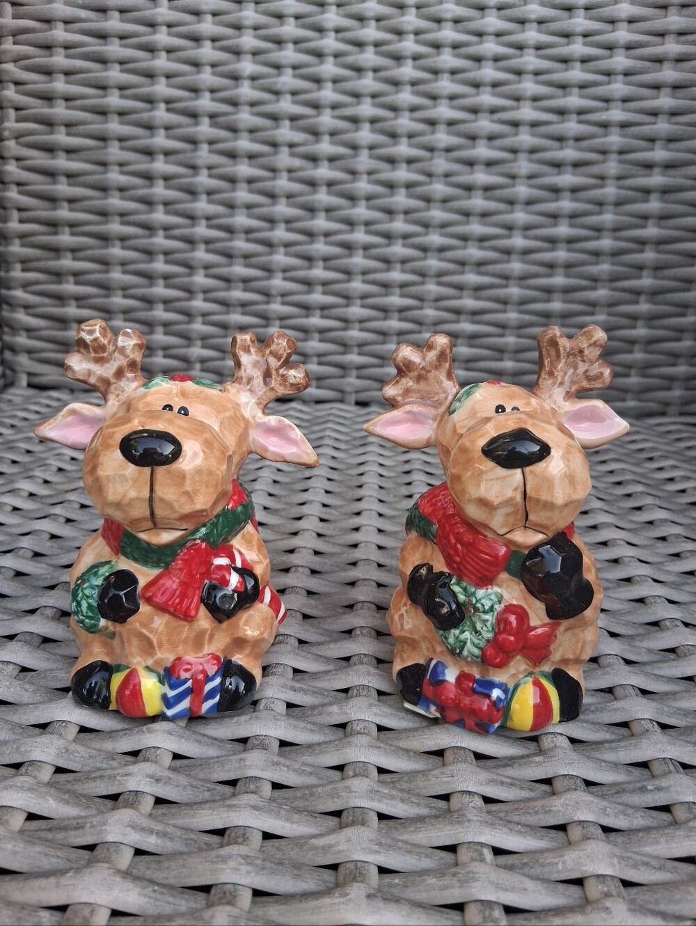 Home Trends Ceramic Reindeer Salt & Pepper Shaker Set with Red & Green Accents